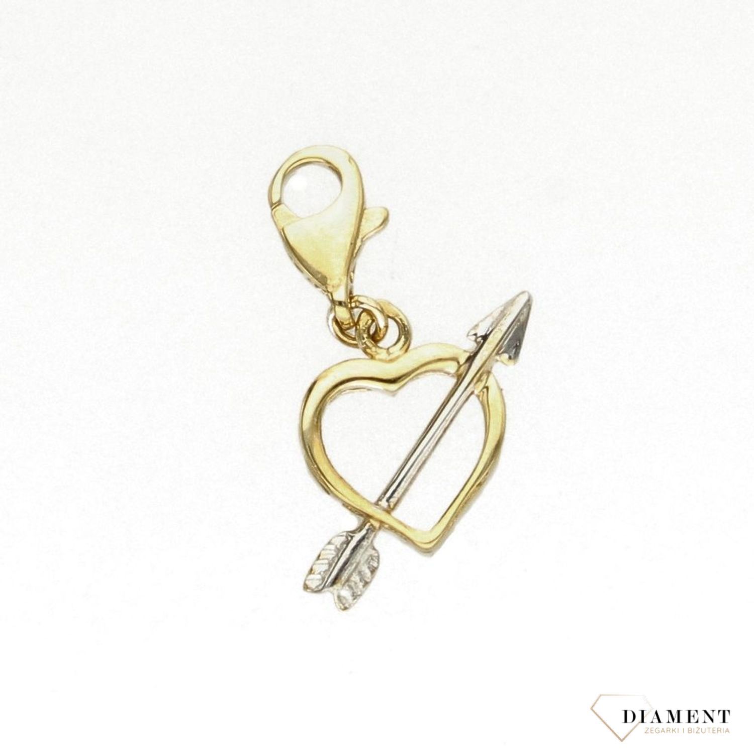 Złota zawieszka charms na bransoletkę 333 serce ze strzałą.jpg